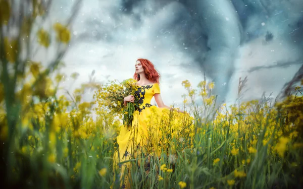 yellow dress yellow flower flower woman model HD Desktop Wallpaper | Background Image