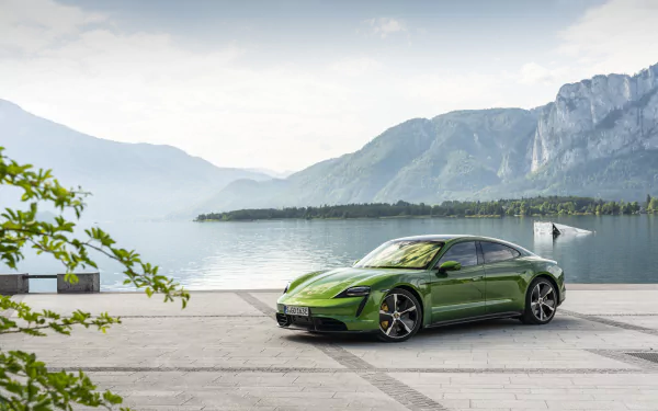 green car car Porsche Taycan Porsche vehicle Porsche Taycan Turbo S HD Desktop Wallpaper | Background Image