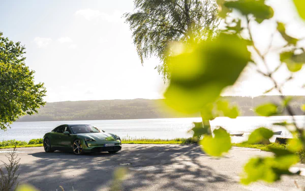 green car car Porsche Taycan Porsche vehicle Porsche Taycan Turbo S HD Desktop Wallpaper | Background Image