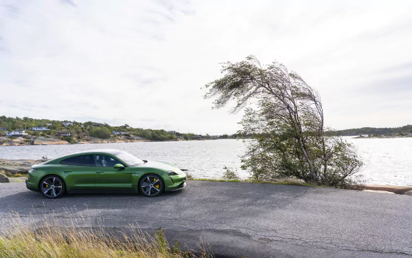 green car car Porsche Taycan Porsche vehicle Porsche Taycan Turbo S HD Desktop Wallpaper | Background Image