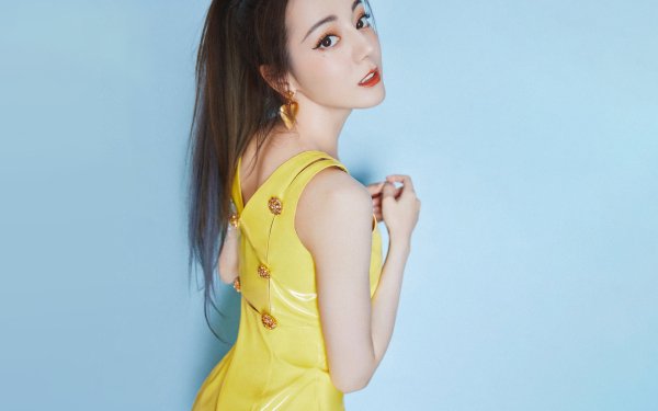 Celebrity Dilraba Dilmurat Actress Chinese Black Hair Lipstick Yellow Dress HD Wallpaper | Background Image