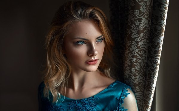 Women Model Redhead Blue Eyes Face Lipstick HD Wallpaper | Background Image