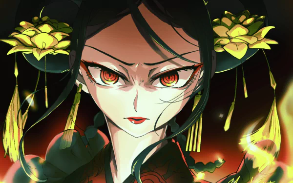 HD PC desktop wallpaper featuring Kei Yonagi from the anime Act-Age with intense glowing eyes and yellow flowers on a dark background.