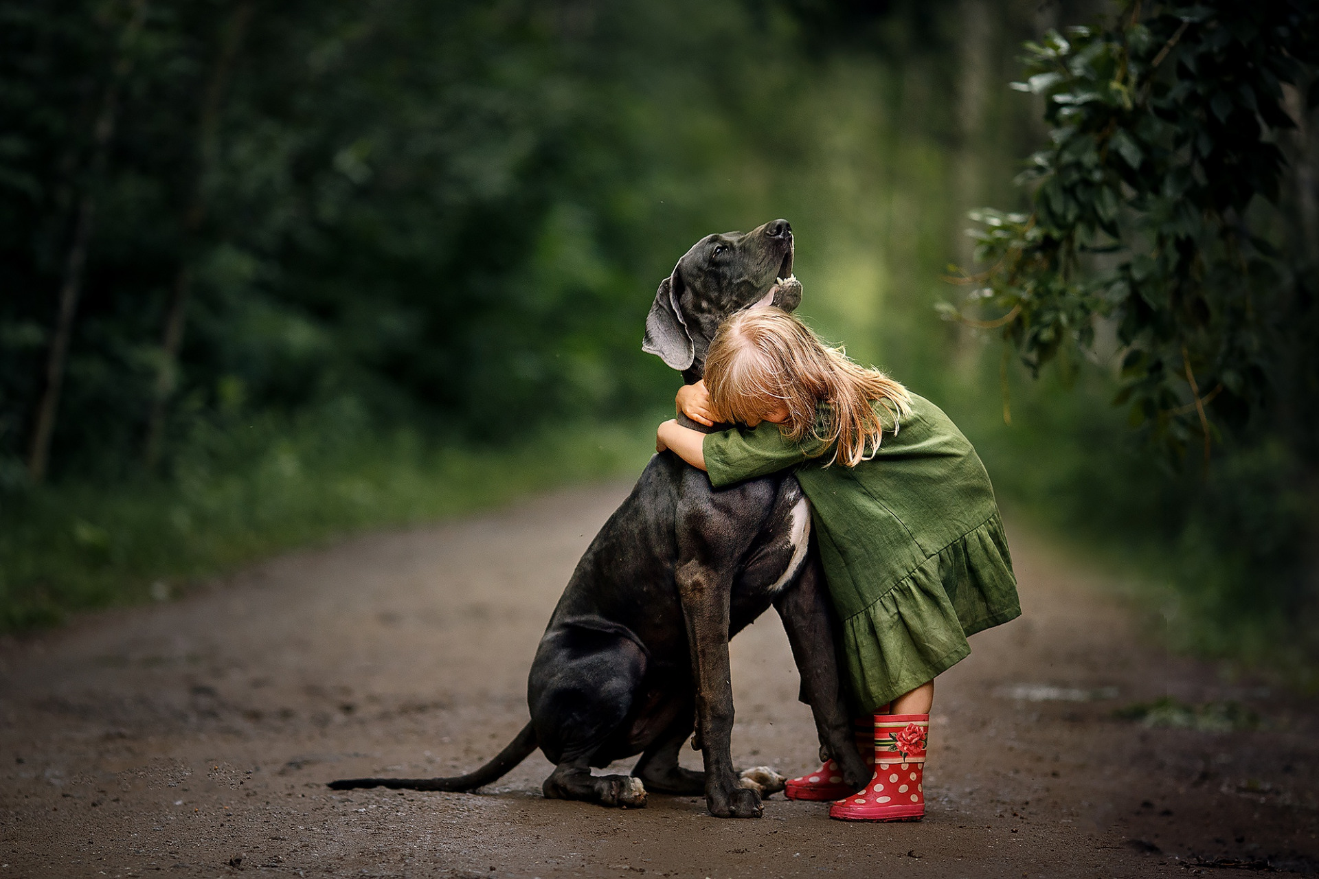 Baby hugging hot sale dog