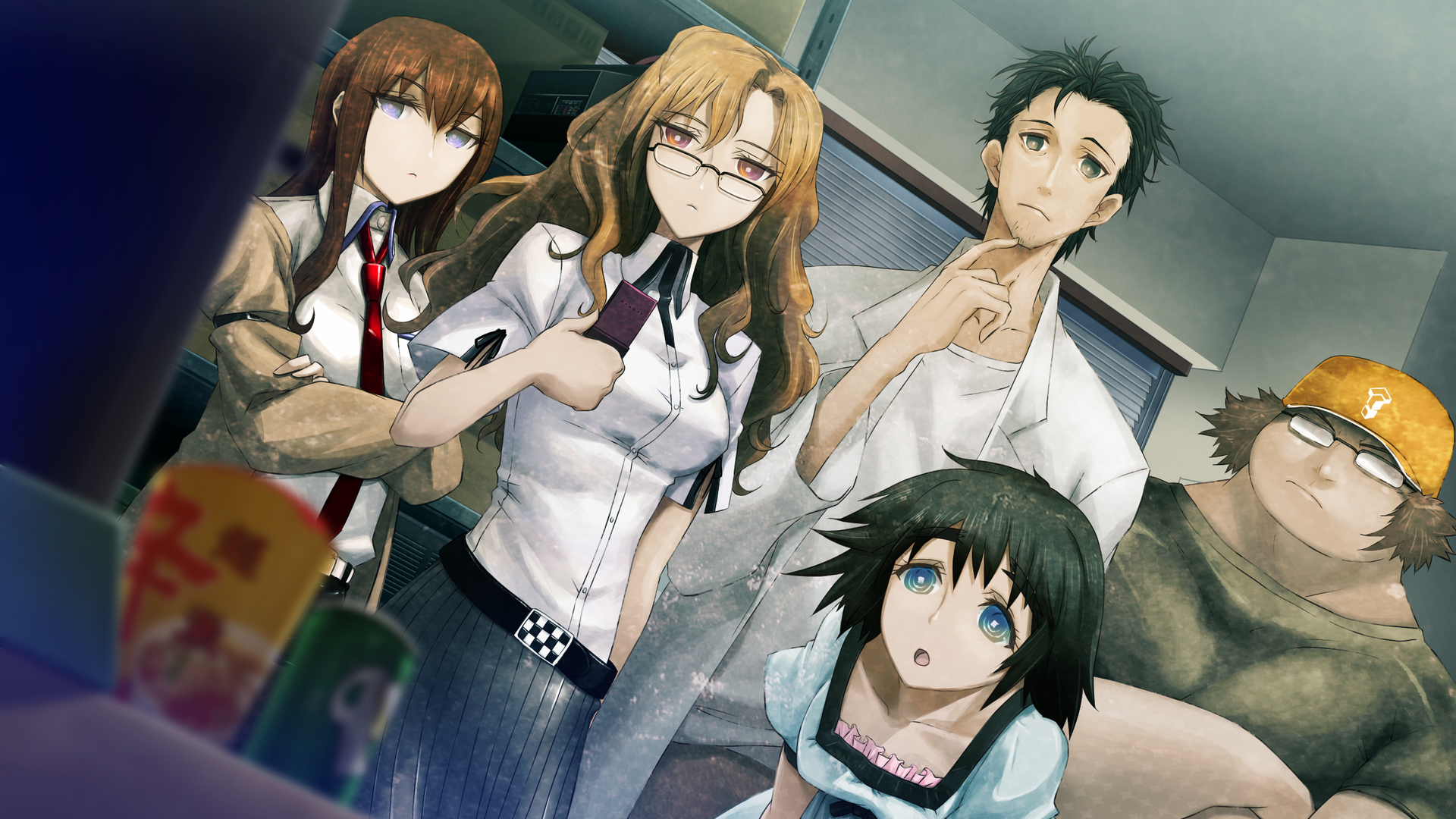 Download Steins Gate Anime Characters in a Beautiful Cityscape