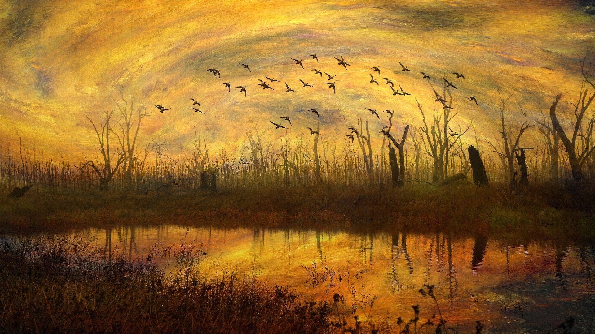 Download Flock Of Birds Artistic Painting 4k Ultra HD Wallpaper