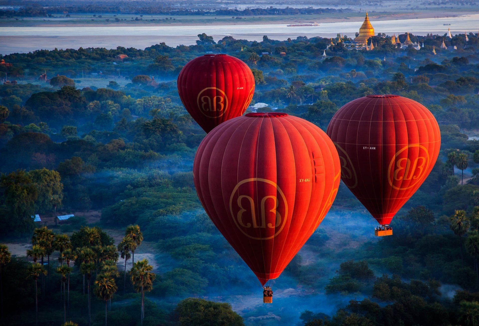 Download Myanmar Landscape Vehicle Hot Air Balloon HD Wallpaper