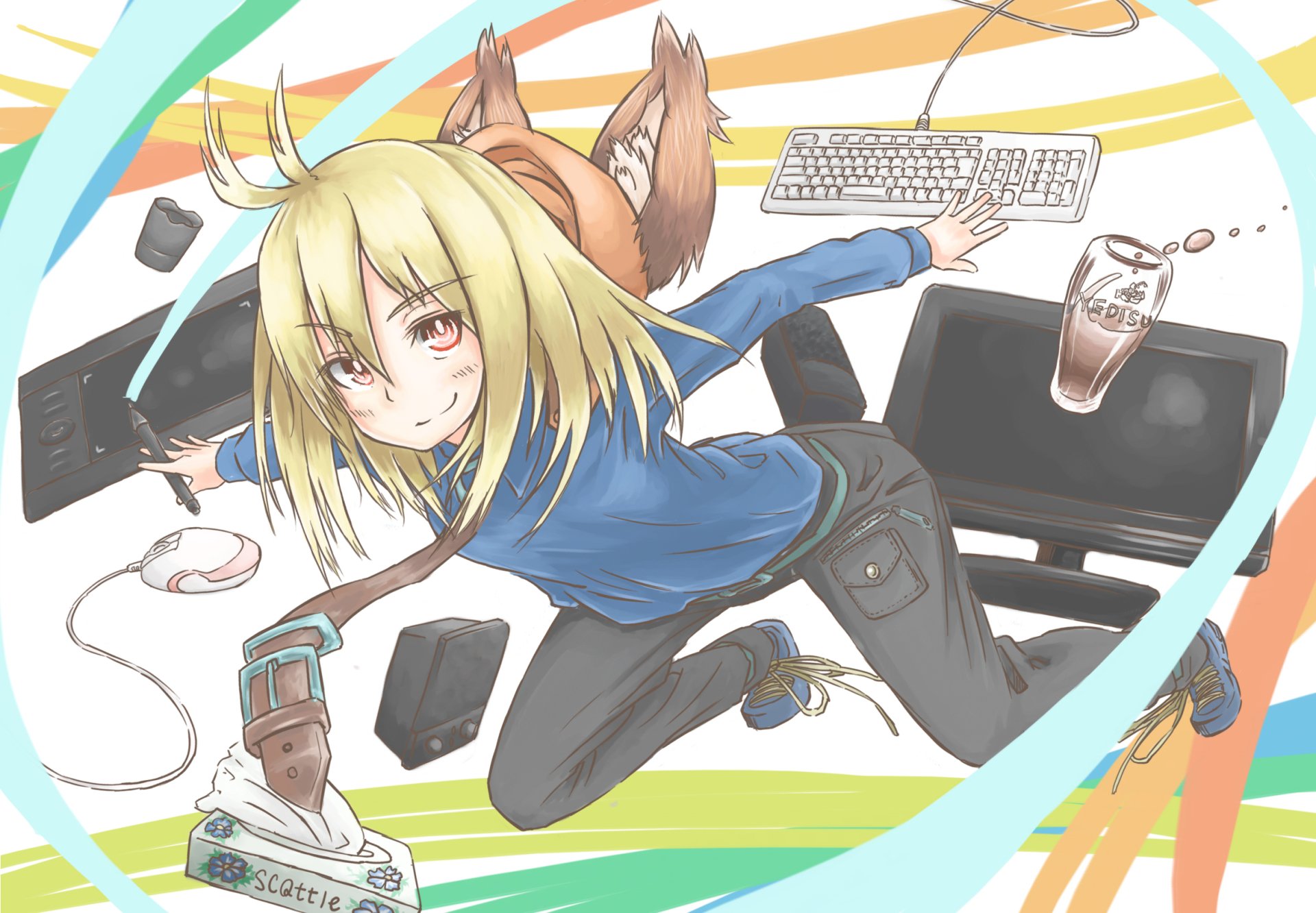 Download Computer Red Eyes Blonde Anime Original HD Wallpaper by WINDow