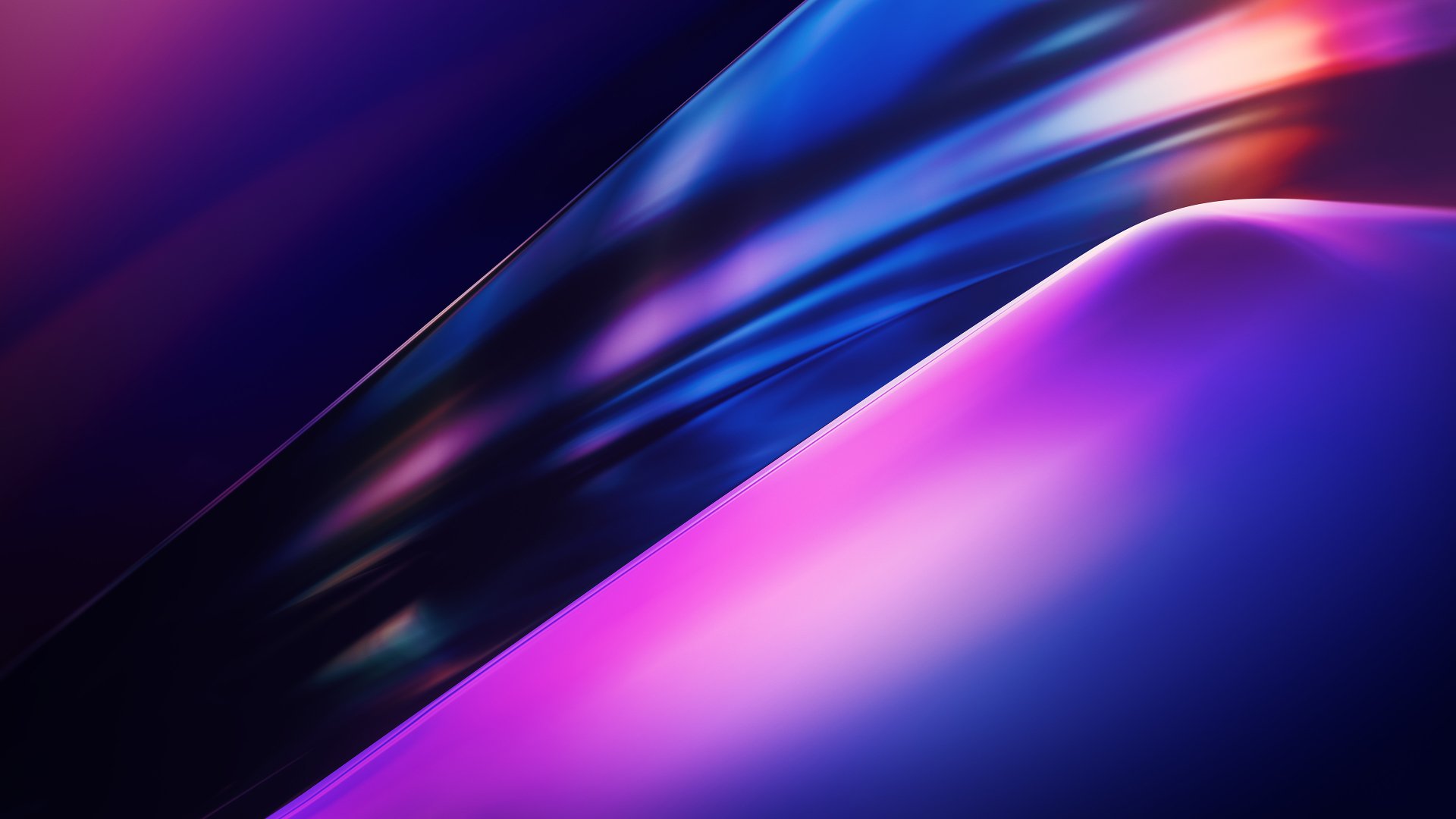 Abstract, colorful 4K Ultra HD PC desktop wallpaper: flowing purple, blue and magenta waves with glossy, iridescent light reflections.