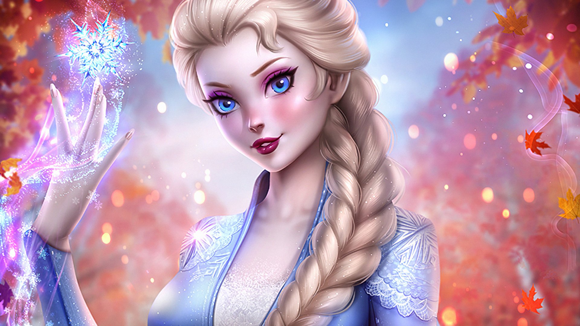 Download Lipstick Blue Eyes Braid Blonde Elsa (Frozen) Movie Frozen 2 HD Wallpaper by AyyaSAP