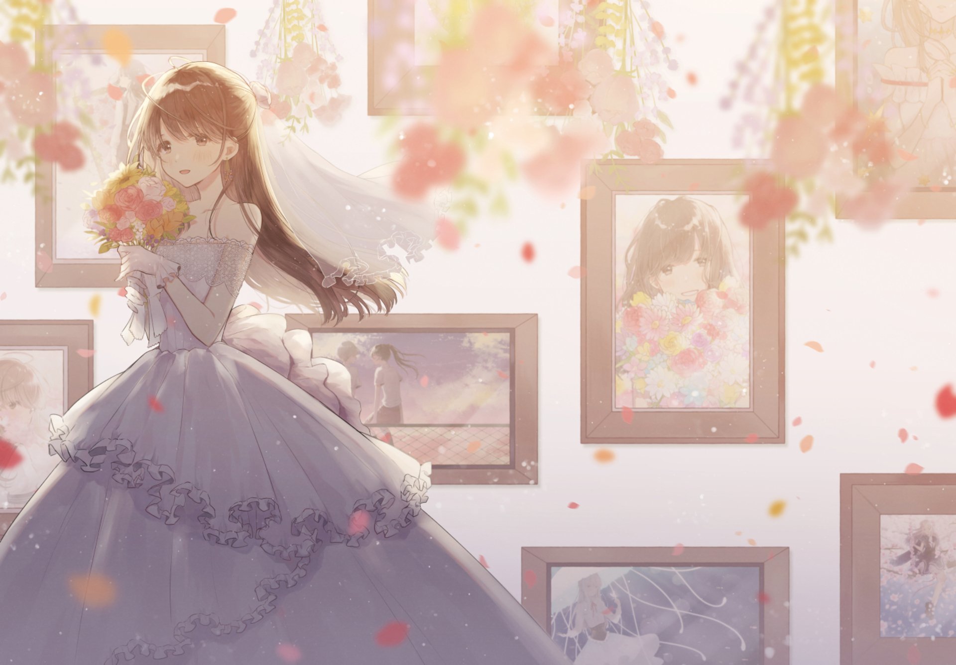 Download Flower Wedding Dress Anime Original HD Wallpaper by ねこじし