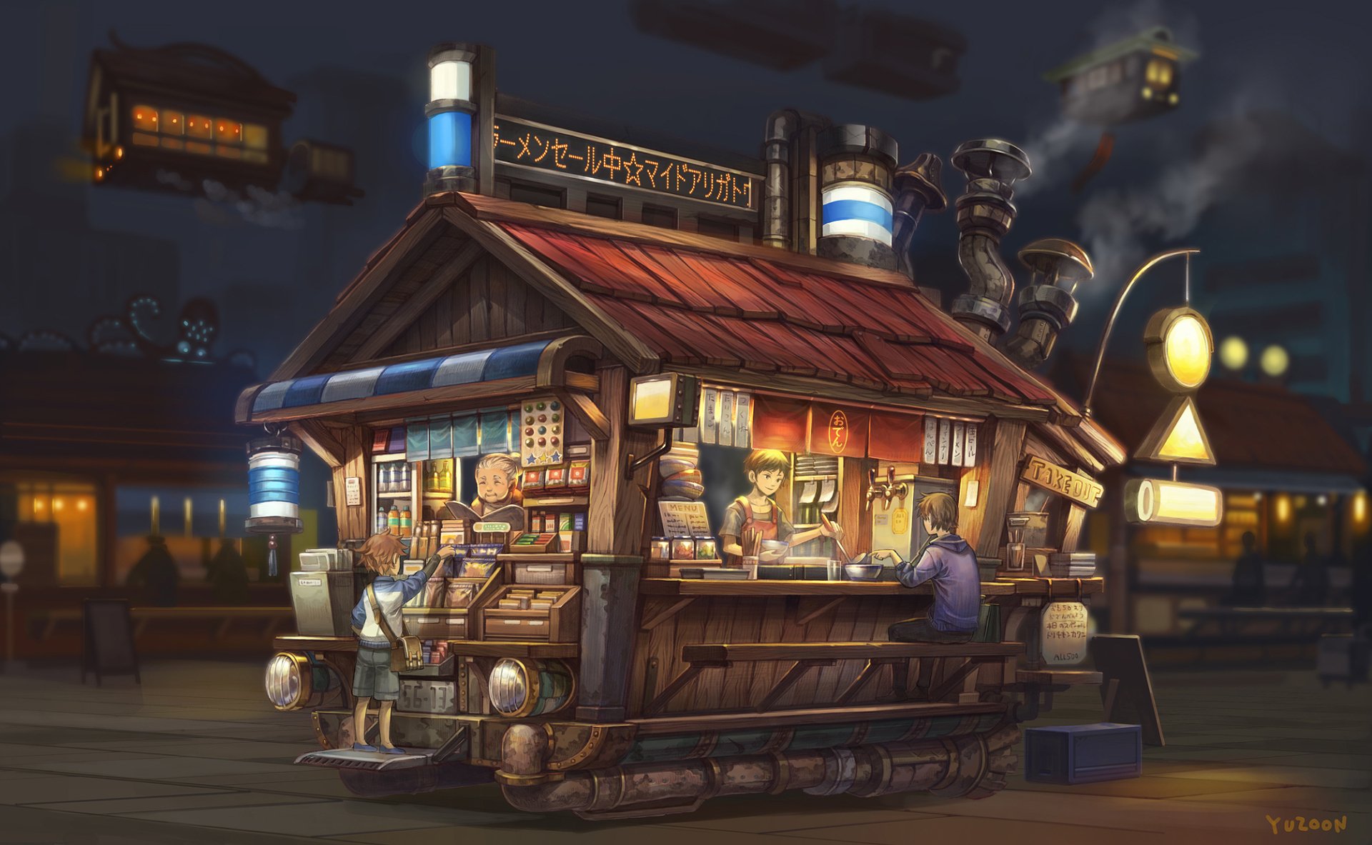 Download Restaurant Store Food Anime Shop Night HD Wallpaper by yuzoon