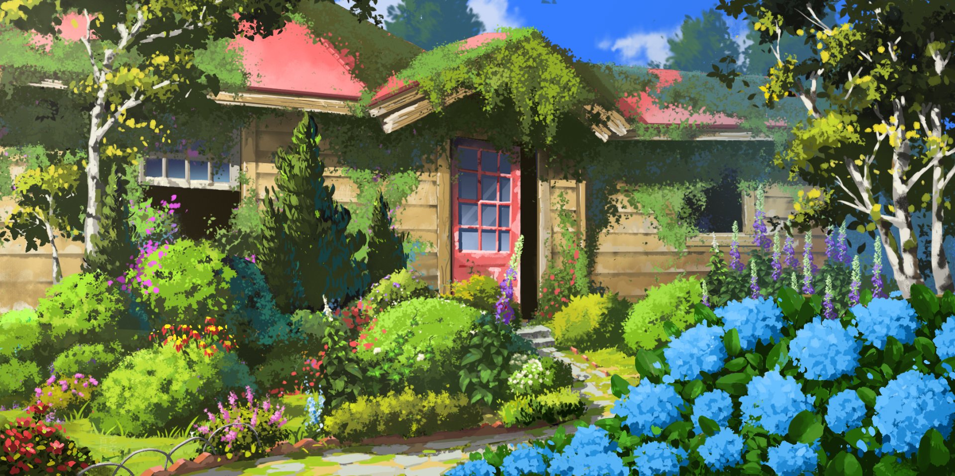 Download Garden Flower Anime House HD Wallpaper by 行之LV