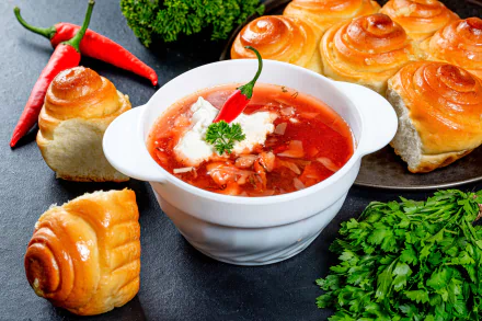 soup bread pepper borscht food meal HD Desktop Wallpaper | Background Image