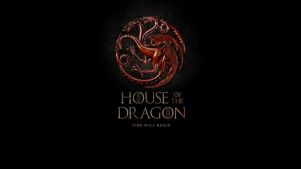 4K Ultra HD wallpaper featuring the fiery sigil of House Targaryen from the TV show House of the Dragon with the tagline Fire Will Reign on a black background.