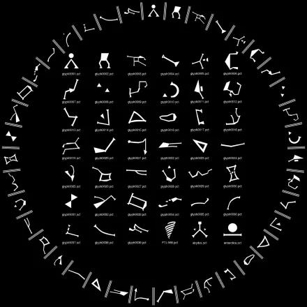 A sleek HD desktop wallpaper featuring various symbols from the iconic TV show Stargate SG-1, displayed in a circular arrangement against a black background.