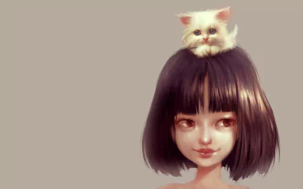  Girl with Kitten on Top of Head by Ilse Harting