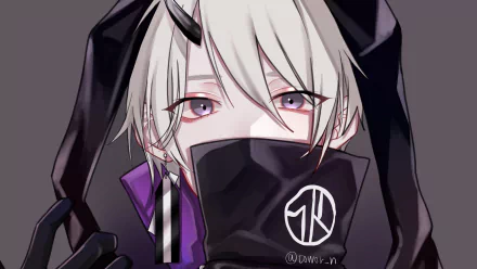 Anime-inspired HD wallpaper featuring a character with grey hair and striking purple eyes, adorned with a stylish outfit and a hood, enhancing its original aesthetic.