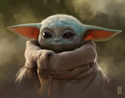 HD desktop wallpaper featuring Grogu, also known as Baby Yoda, from the Star Wars TV show The Mandalorian, showcasing his expressive face and large ears.