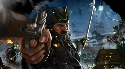skeleton undead gun treasure chest fantasy pirate HD Desktop Wallpaper | Background Image