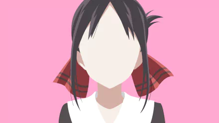 Minimalist 4K Ultra HD anime wallpaper of Kaguya Shinomiya from Kaguya-sama: Love is War, featuring simple lines and a pink background for a clean PC desktop look.