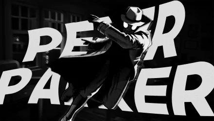 HD PC desktop wallpaper featuring Spider-Man Noir from the movie Spider-Man: Into The Spider-Verse in a dramatic black-and-white style with bold text elements.