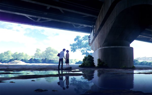 Anime Original Couple Bridge Water Reflection HD Wallpaper | Background Image