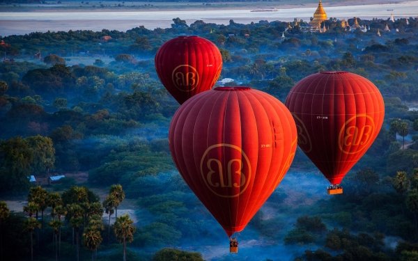 Vehicles Hot Air Balloon Landscape Myanmar HD Wallpaper | Background Image