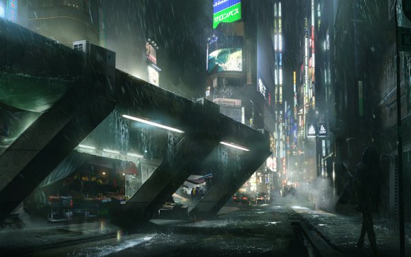 Sci Fi City Rain Street HD Wallpaper | Background Image