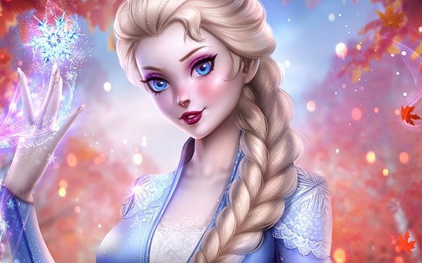 Movie Frozen 2 Elsa Blonde Braid Blue Eyes Lipstick HD Wallpaper | Background Image