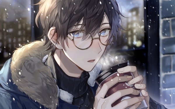 Anime Original Snowfall Blue Eyes Black Hair Glasses HD Wallpaper | Background Image