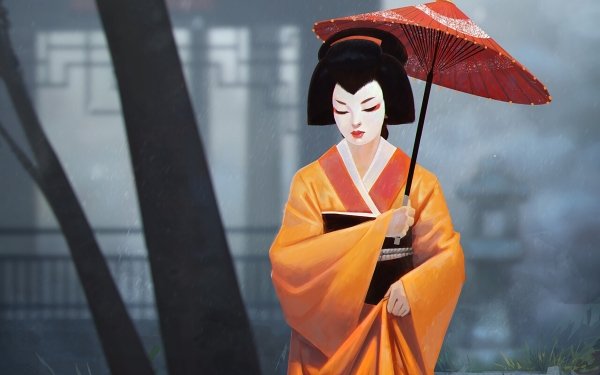 Artistic Geisha Umbrella Kimono HD Wallpaper | Background Image