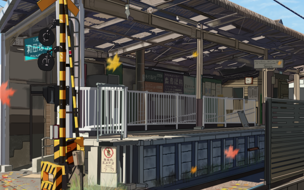 Anime Original Fall Train Station Leaf Railroad HD Wallpaper | Background Image