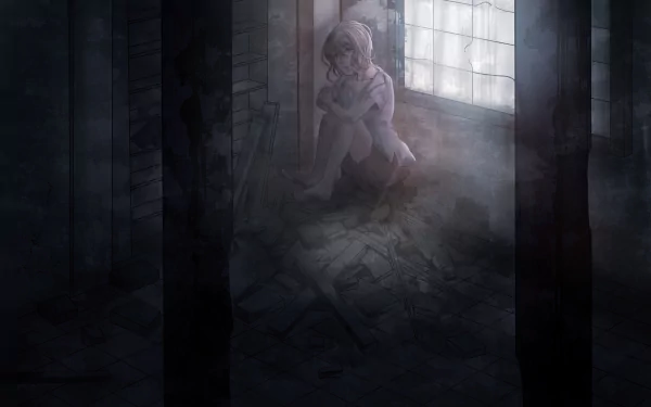 HD PC desktop wallpaper featuring a dimly lit anime scene from My Next Life as a Villainess: All Routes Lead to Doom!, showing a character by a window in a shadowy room.