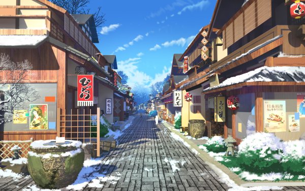 Anime Original Winter Street House HD Wallpaper | Background Image