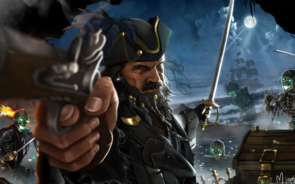 skeleton undead gun treasure chest fantasy pirate HD Desktop Wallpaper | Background Image