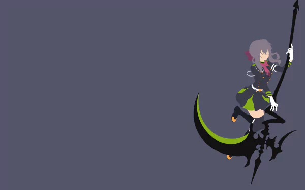 Shinoa Hīragi from Seraph of the End, depicted in vibrant anime style on a 4K Ultra HD desktop wallpaper with a dark blue background.