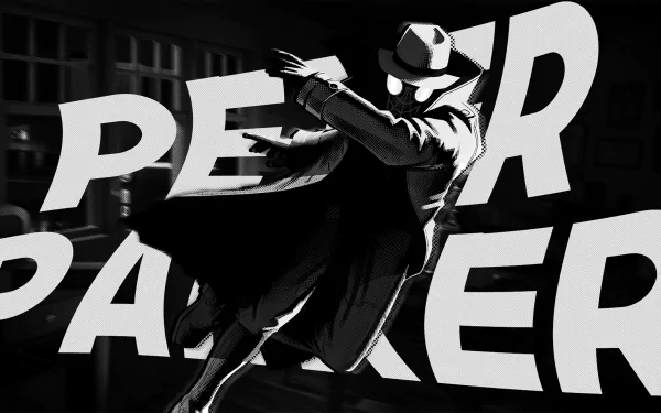 HD PC desktop wallpaper featuring Spider-Man Noir from the movie Spider-Man: Into The Spider-Verse in a dramatic black-and-white style with bold text elements.