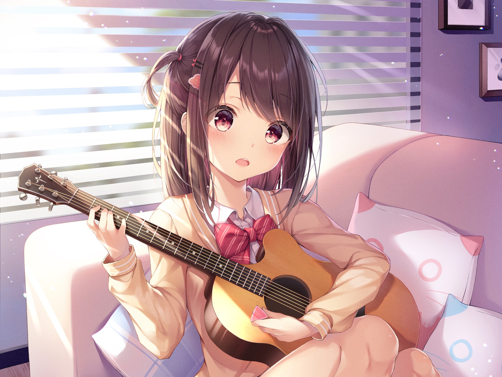 Anime girl playing the guitar Fondo de pantalla HD Fondo de