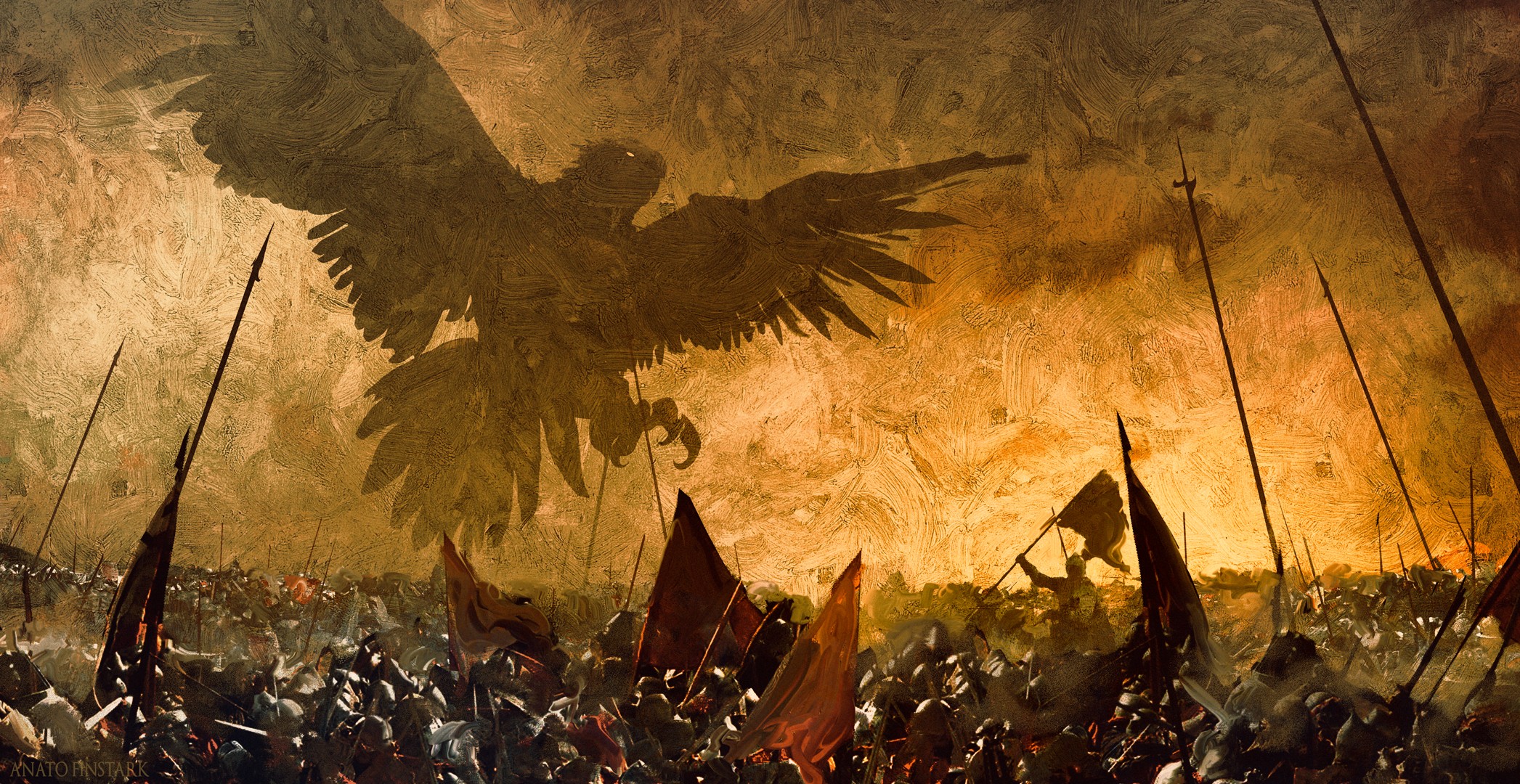Epic Battle of Eagles: A Stunning Lord of the Rings Fantasy HD Wallpaper by  Anato Finnstark, image size:2093x1080