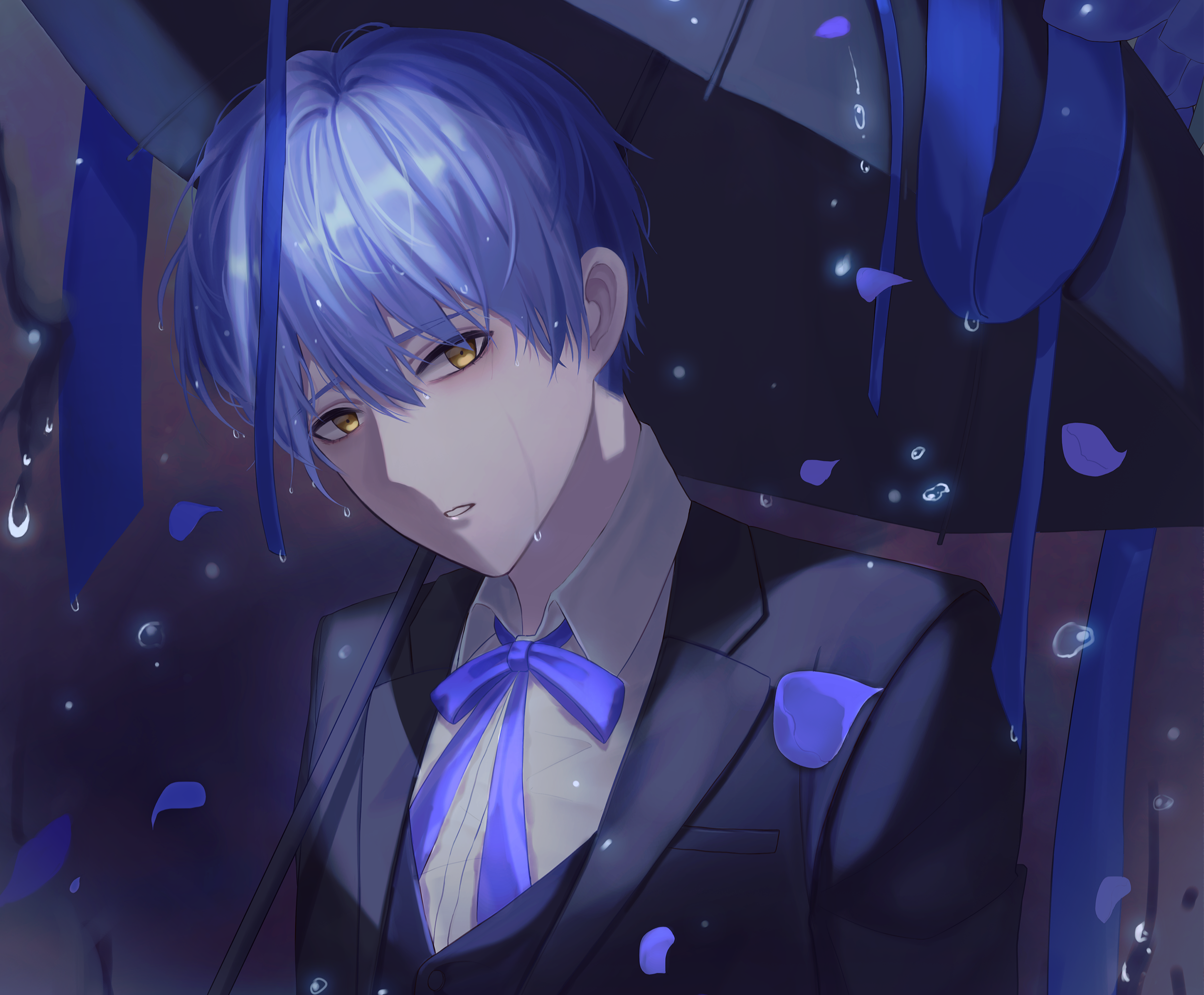 blue and hair anime boy