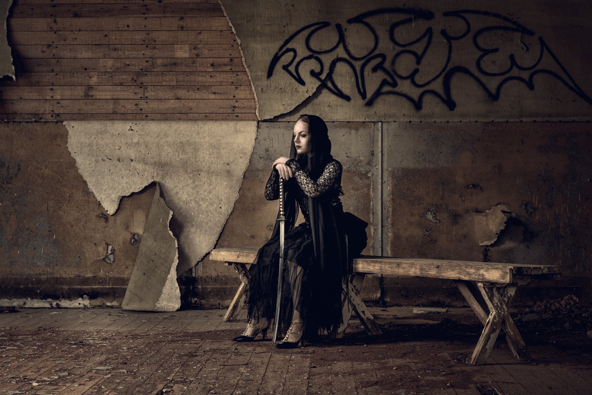 Download Lipstick Katana Mood Sword Woman Gothic 8k Ultra HD Wallpaper