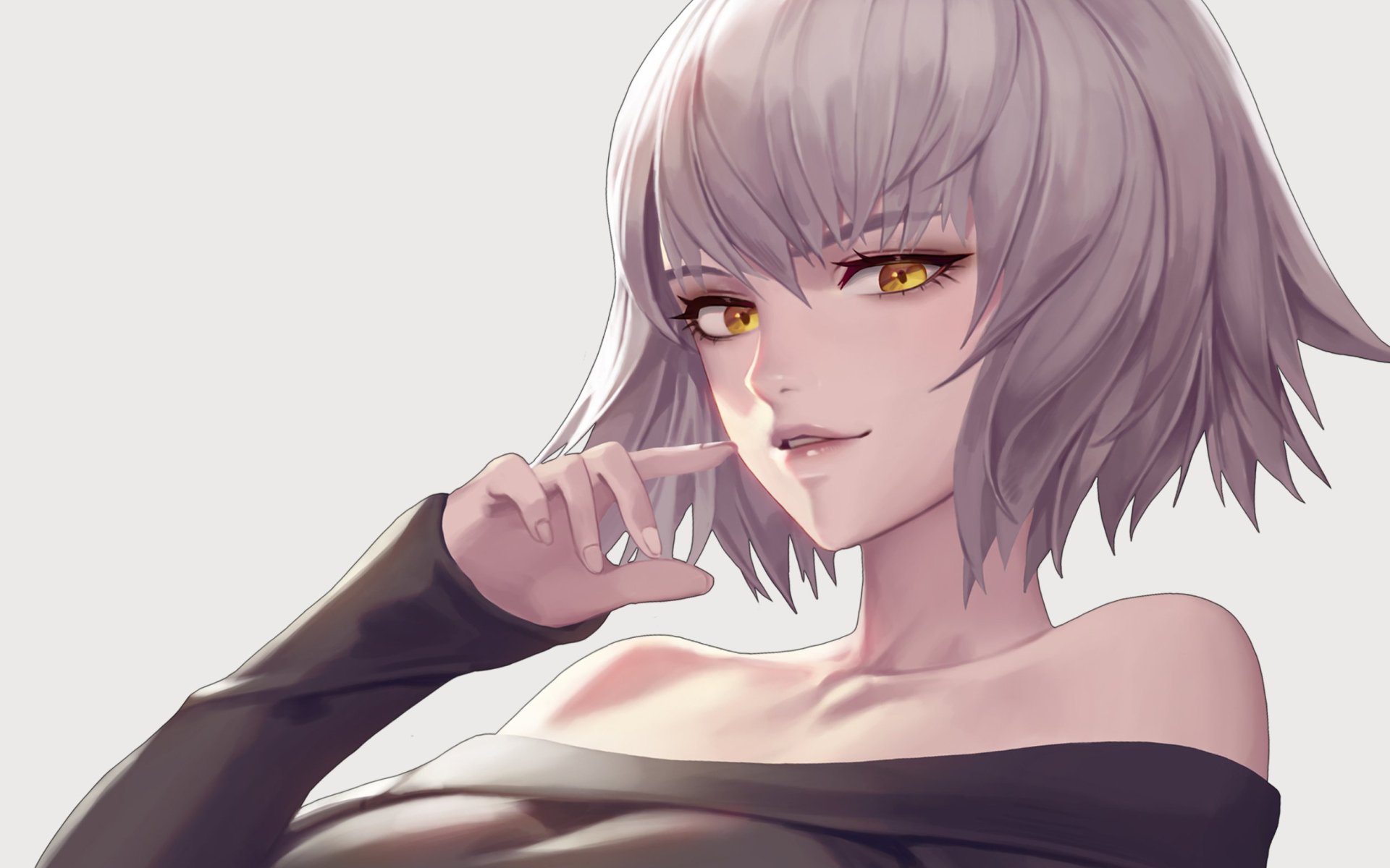 Download White Hair Short Hair Yellow Eyes Avenger (Fate/Grand Order) Jeanne D'Arc Alter Anime Fate/Grand Order HD Wallpaper by Ahn Joon Sub