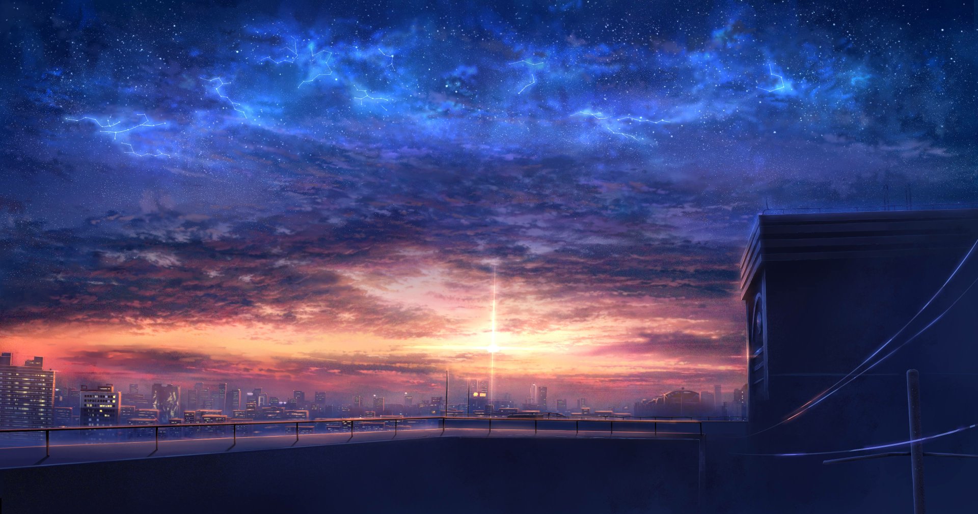 Starry Sunset Anime Sky HD Wallpaper by 黒猫