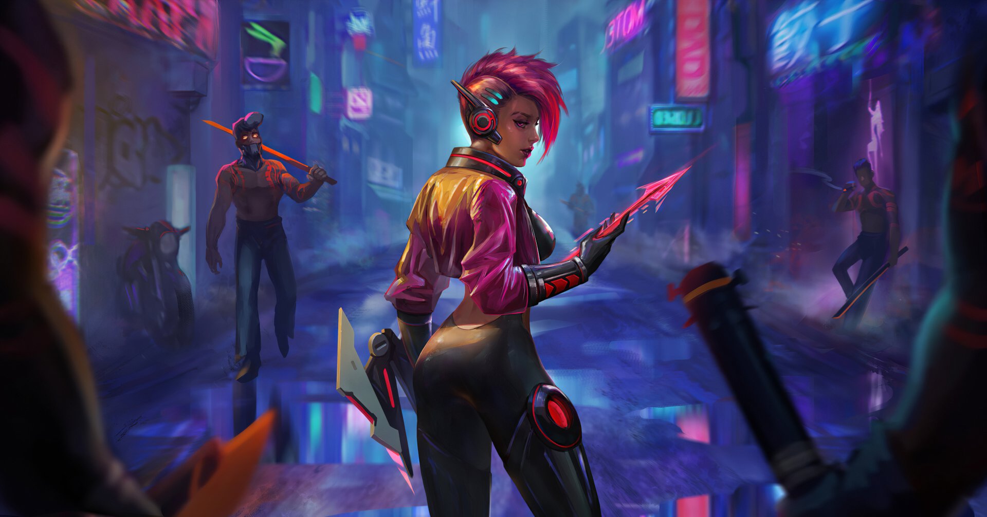 Download Pink Hair Short Hair Sci Fi Cyberpunk HD Wallpaper by Bach zim