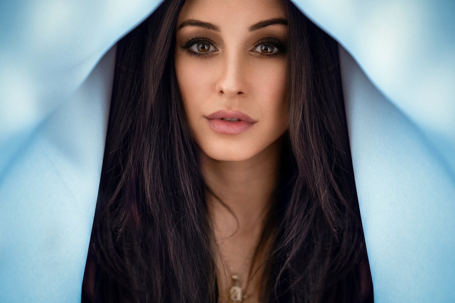 Download Brown Eyes Black Hair Face Woman Model HD Wallpaper by Anatoli Oskin