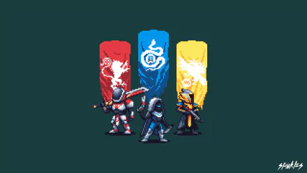 pixel art Warlock (Destiny) Titan (Destiny) Hunter (Destiny) video game Destiny 2 HD Desktop Wallpaper | Background Image