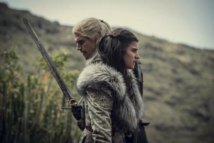 4K Ultra HD wallpaper featuring Henry Cavill as Geralt of Rivia and Anya Chalotra as Yennefer of Vengerberg from the TV show The Witcher.