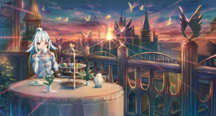 red eyes white hair Lize Helesta Nijisanji sunset Anime Virtual Youtuber anime sunset HD Desktop Wallpaper | Background Image