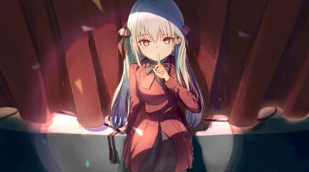 Anime-style HD desktop wallpaper featuring an original character with long white hair and an intense stare, set against a softly lit background.